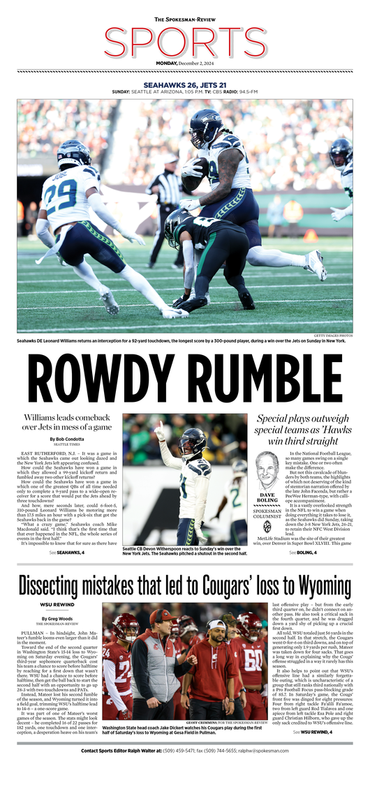 Sports Front Page for Dec. 2, 2024 The SpokesmanReview