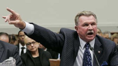 Former Chicago Bears player and head coach Mike Ditka gestures Tuesday while addressing a House Judiciary subcommittee. Associated Press
(Associated Press / The Spokesman-Review)