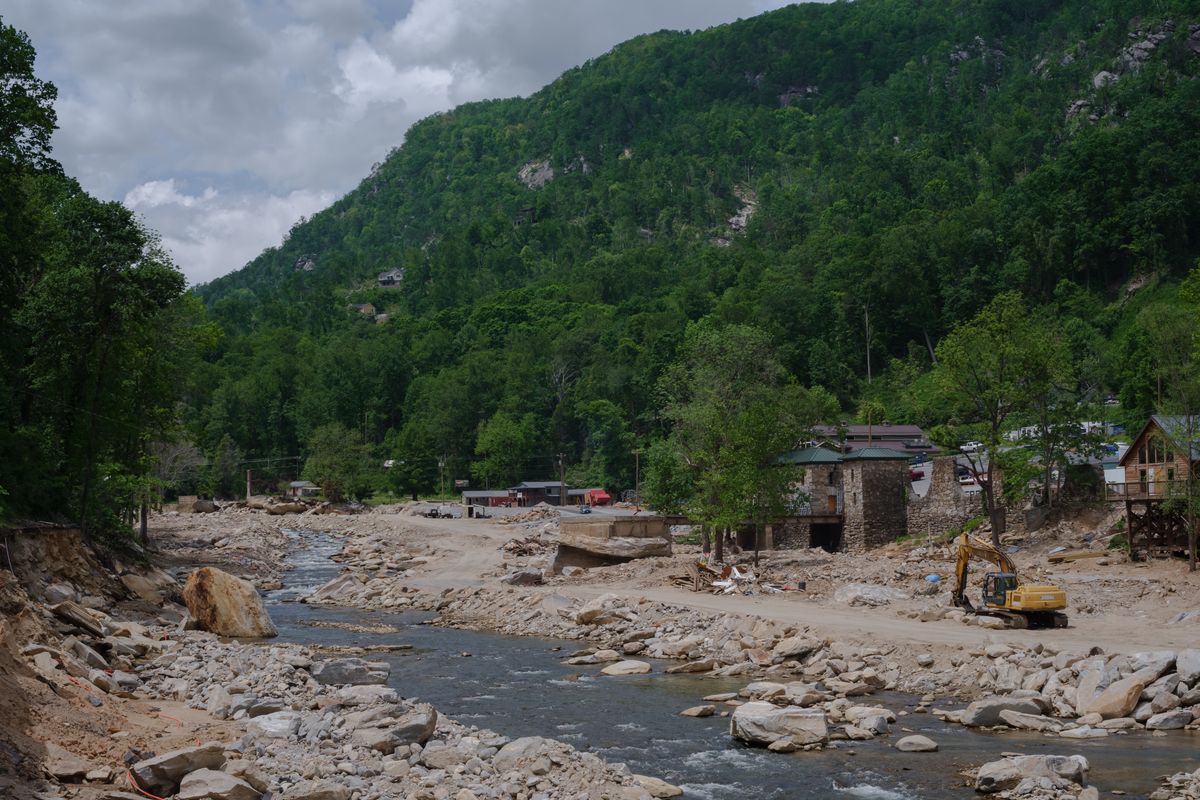 A view on May 2 of the Rocky Broad River near where a bridge once provided access to popular Chimney Rock State Park. (Juan Diego Reyes/For The Washington Post)
