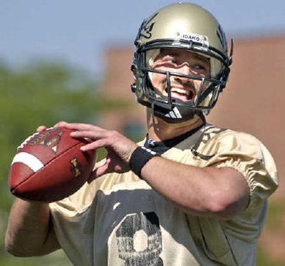 
Idaho QB Steven Wichman looks downfield during passing drill.
 (Brian Immel / The Spokesman-Review)
