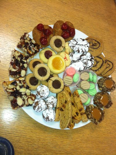 Holiday cookie plate with leftovers from the exchange.
