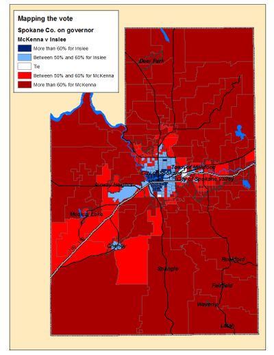 Election night totals from Spokane County in the governor's race (Jim Camden)