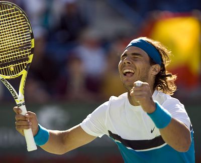 Rafael Nadal of Spain celebrates winning  the BNP Paribas Open.  (Associated Press / The Spokesman-Review)