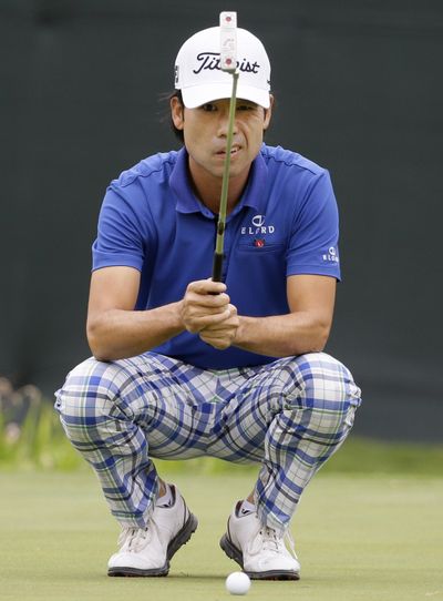 Kevin Na lines up a putt on the ninth hole on Friday at Colonial. (Associated Press)