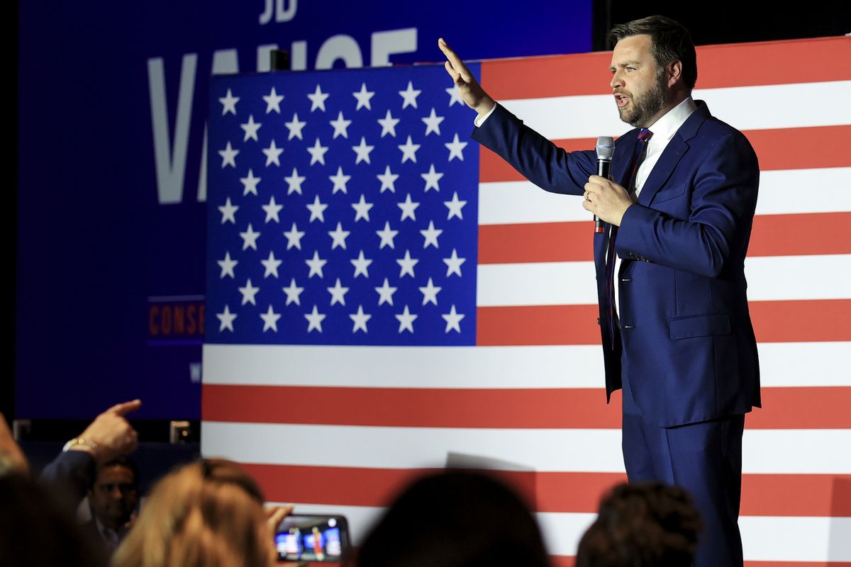 Republican Senate candidate JD Vance speaks to his supporters during an election night watch party, Tuesday, May 3, 2022, in Cincinnati.  (Aaron Doster)