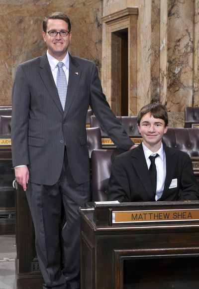 Andrew Matheison recently served as a page in the Washington House of Representatives. He was sponsored by Rep. Matt Shea, standing at left.