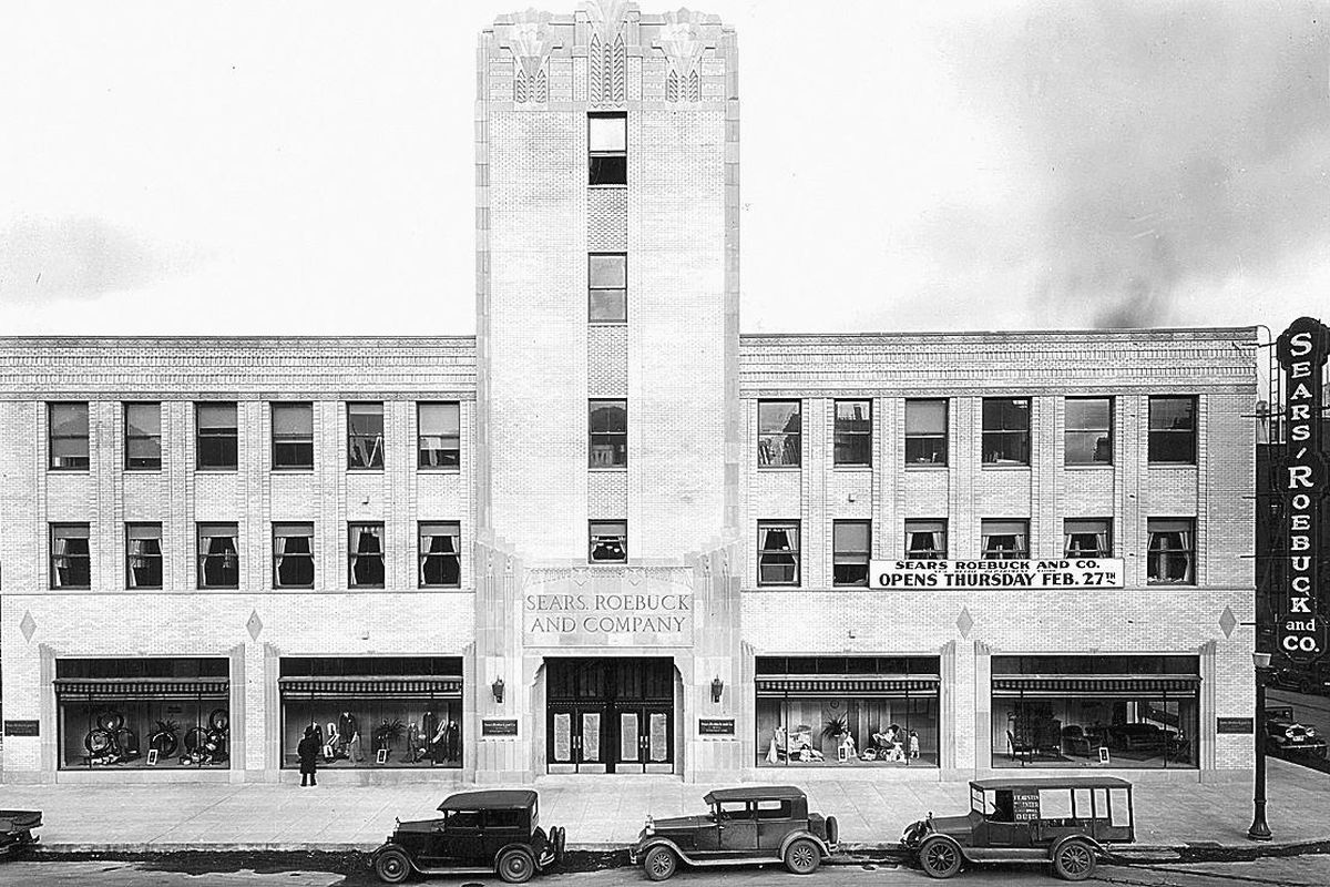 This photo was taken March 3, 1930, less than a week after Sears, Roebuck & Co. opened a new store in Spokane at 906 W. Main. Sears invested $750,000 in the building site and stock. The building had three stories and a full basement and was equipped with the lastest combined heating and ventilating system. In September 1961, Sears sold the building to the Comstock Foundation which converted it into the main Spokane Public Library. The building was demolished in 1992 to make way for a new library. (Photo Archive / SR)