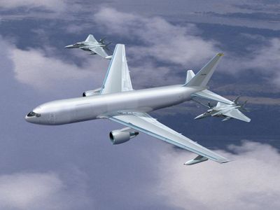 Boeing has proposed using the 767 airframe for a new Air Force refueling tanker, as shown in this computer-generated drawing. (Anonymous Anonymous / The Spokesman-Review)