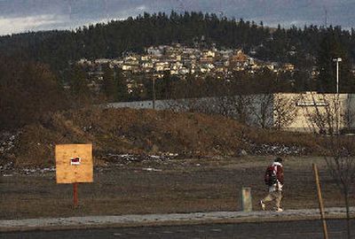 
The west side corner of this proposed Wal-Mart site, shown Tuesday,  was a wetland before someone filled the land and cut the trees. 
 (File / The Spokesman-Review)