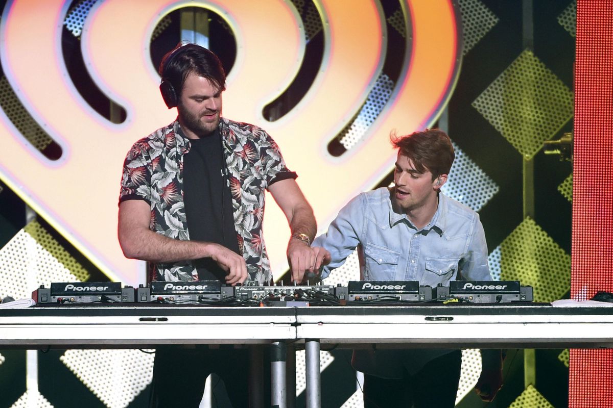 This Dec. 9, 2016, file photo shows Alex Pall, left, and Andrew Taggart from The Chainsmokers, perform at Z100