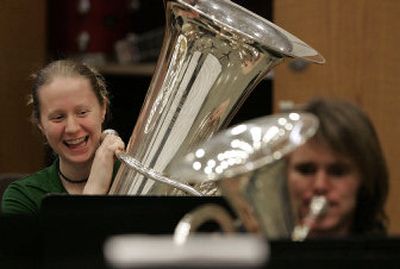 
Carol Jantsch, a senior, smiles during rehearsal with the University of Michigan's symphony band in Ann Arbor, Mich., last week. 
 (Associated Press / The Spokesman-Review)