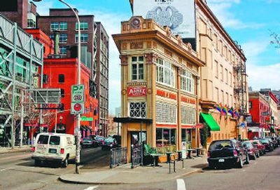 In the course of arranging the city in quadrants, the designers of Portland left many short, irregular blocks, like this coffeehouse corner downtown.
(Los Angeles Times / The Spokesman-Review)