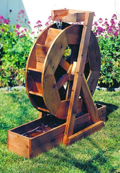 
Designed to be free-standing (the water wheel straddles the trough), the modular design also makes it easy to use with an existing pond.
 (U-BILD / The Spokesman-Review)