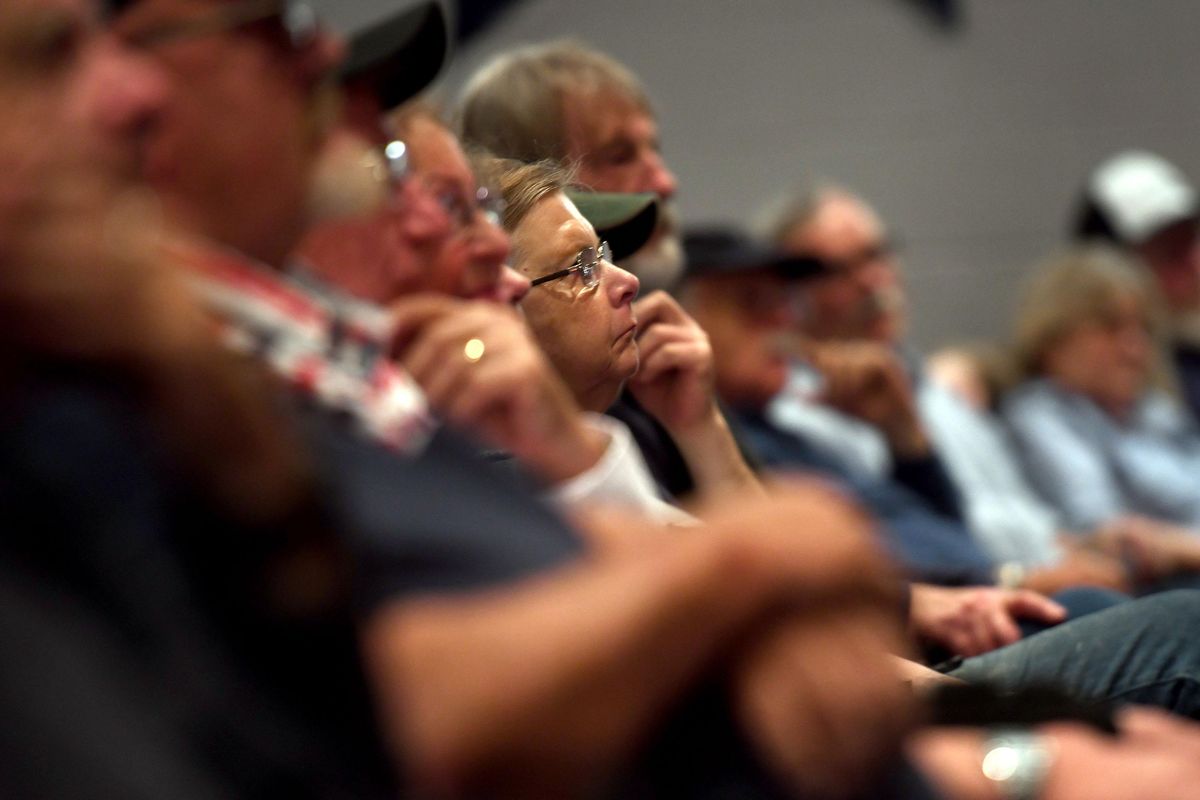 The crowd listens to speeches during the Primary Candidates' Forum on Tuesday, May, 8, 2018. (Kathy Plonka / The Spokesman-Review)