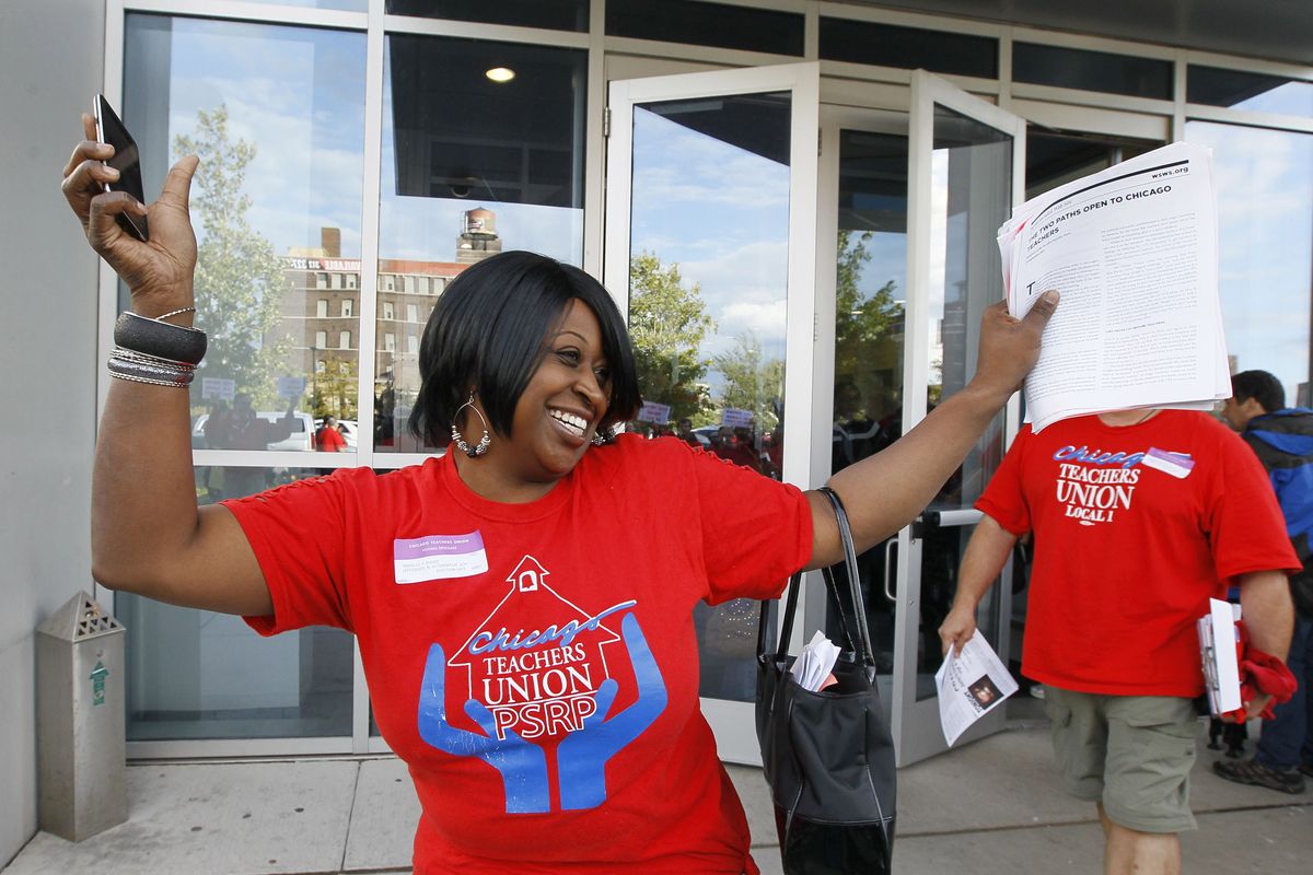 FILE - In this Sept. 18, 2012 file photo, Tennille Evans, a member of the Chicago Teachers Union