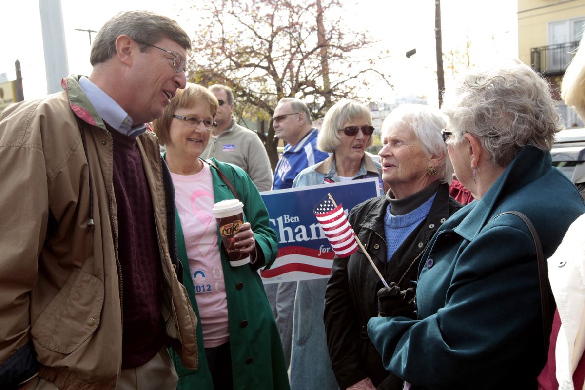 U.S. Rep. Ben Chandler, D-Versailles, left, met with supporters, from left, Jeri White, Sharon Damron, Jackie Betts and Betty Gabhart, members of The Women