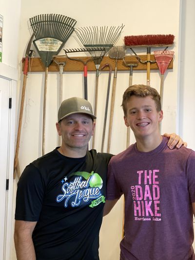 Dad Logan Ditto and oldest son George Ditto hung anything and everything from their garage wall this summer.  (Julia Ditto/For The Spokesman-Review)