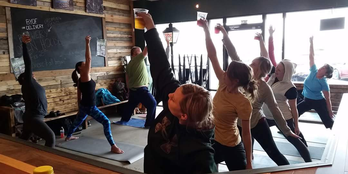 Badass Backyard Brewing offers boga classes every Sunday in its Spokane Valley brewery. (Courtesy of Charlene Honcik)