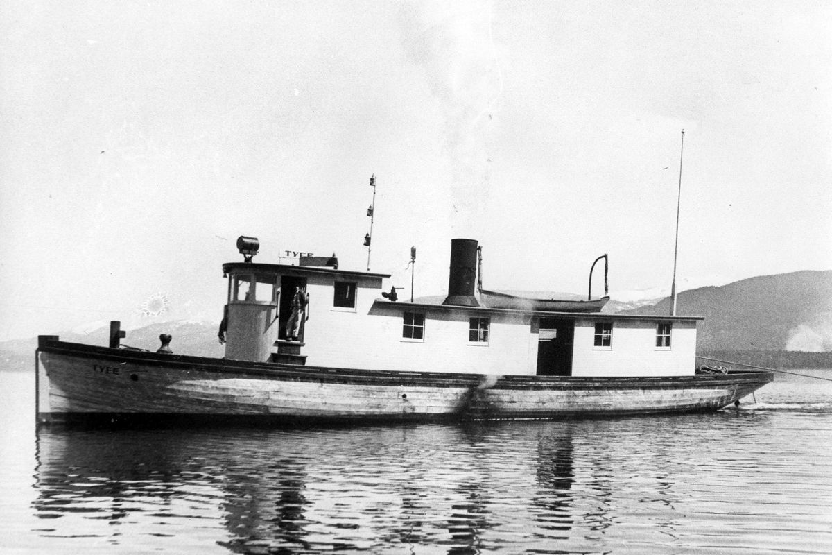 This photo from Priest Lake State Park, shows the  Tyee II, the remains of which can still be seen at the park. The tug, pulled logs down the lake using steam power. 
