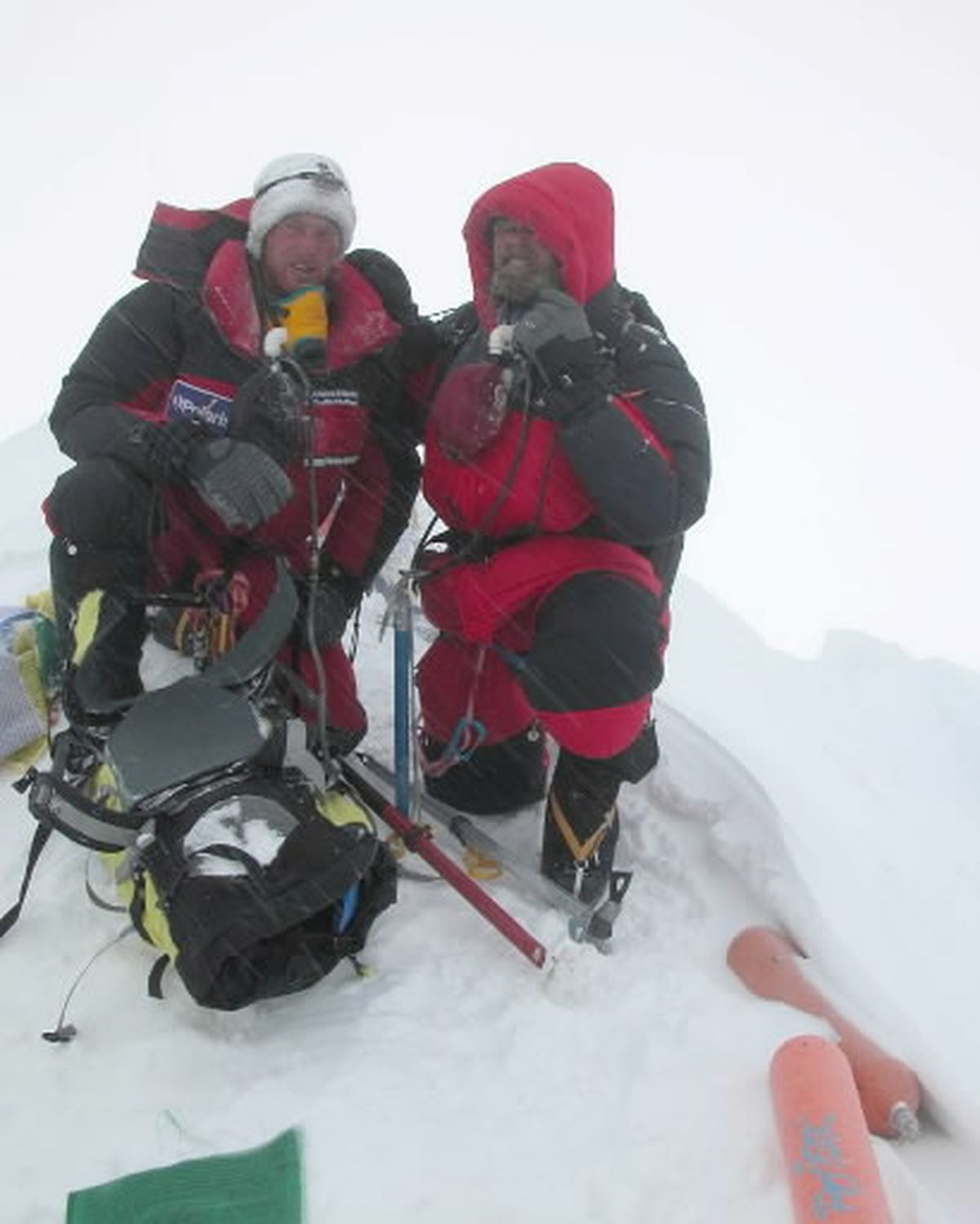 Father-and-son mountaineers John, right, and Jess Roskelley, of Spokane, Wash. are shown on the summit of Mt. Everest, in Nepal, Wednesday, May 21, 2003, in this photo provided by the expedition. Thursday, May 29, 2003, will be the 50th anniversary of the day Sir Edmund Hillary and Tenzing Norgay were the first to reach the summit of the world