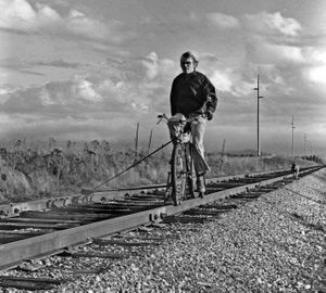 Dick Smart, shown here in the 1980s, spent years perfecting his Railcycle, a way to ride a bicycle on railroad tracks.