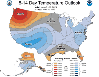 Temperatures in the Northwest are poised to be a little above normal in June.  (National Weather Service)