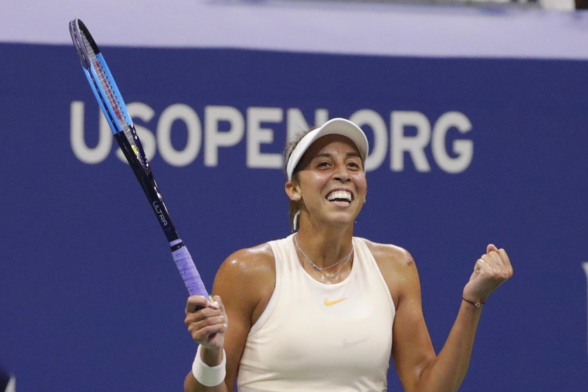 Madison Keys celebrates after defeating Carla Suarez Navarro, of Spain, in the quarterfinals of the U.S. Open tennis tournament, Wednesday, Sept. 5, 2018, in New York. (Frank Franklin II / Associated Press)