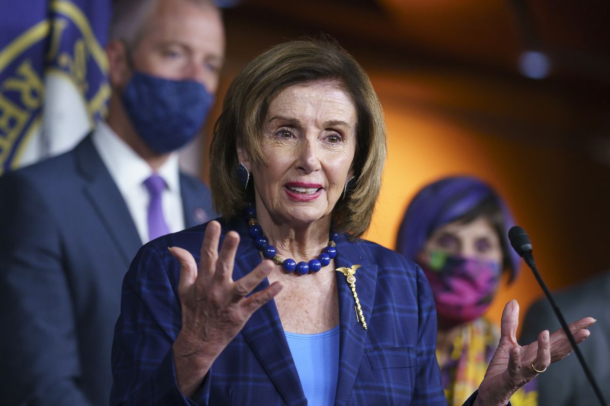 Speaker of the House Nancy Pelosi, D-Calif., and Democratic leaders discuss their legislative agenda, including voting rights, public health, and infrastructure, during a news conference at the Capitol in Washington, Friday, July 30, 2021. Hours before a nationwide eviction moratorium is set to expire, Pelosi is urging an extension in a longshot effort to prevent millions of Americans of being forced from their homes during a COVID-19 surge.  (J. Scott Applewhite)