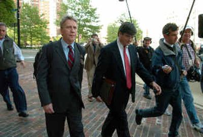 Larry Franklin, left, leaves court in Alexandria, Va., with his attorney John Richards Wednesday.
(Associated Press / The Spokesman-Review)