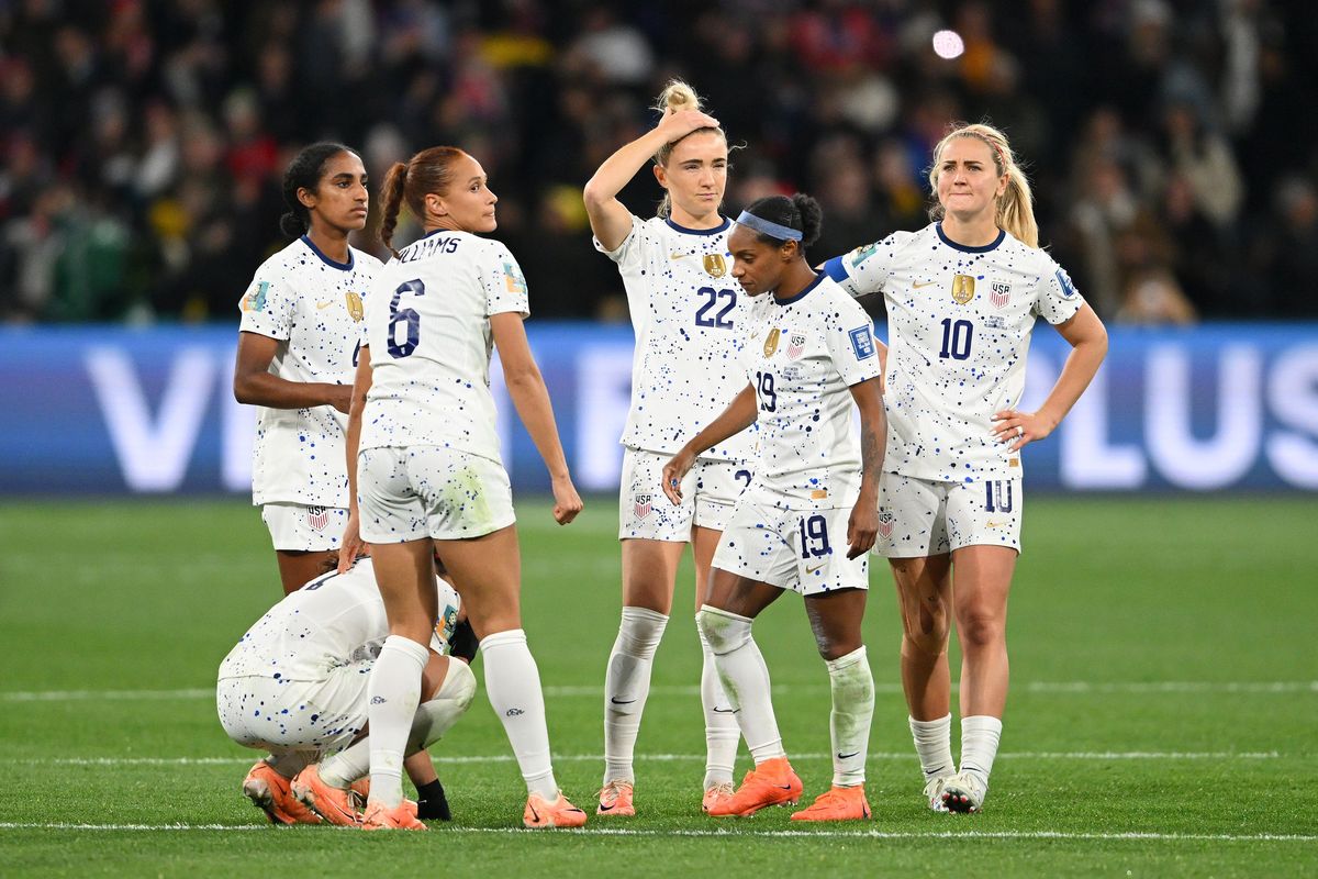 United States players react after the team’s penalty shootout loss to Sweden in the Women’s World Cup on Sunday at Melbourne Rectangular Stadium in Melbourne, Australia.  (Getty Images)