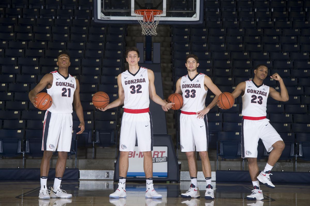 Rui Hachimura, Zach Collins, Killian Tillie and Zach Norvell Jr. (Tyler Tjomsland / The Spokesman-Review)