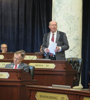House Majority Leader Mike Moyle, R-Star, speaks in the Idaho House on Thursday, Feb. 2, 2017. (Betsy Z. Russell)