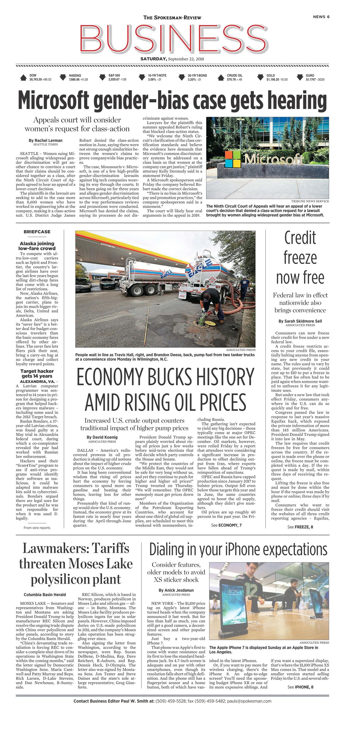 Business Front Page for Sept. 22, 2018 The SpokesmanReview