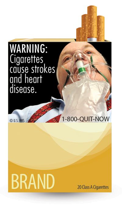 This image provided by the U.S. Food and Drug Administration shows one of nine new warning labels cigarette makers will have to use by the fall of 2012.  (Associated Press)