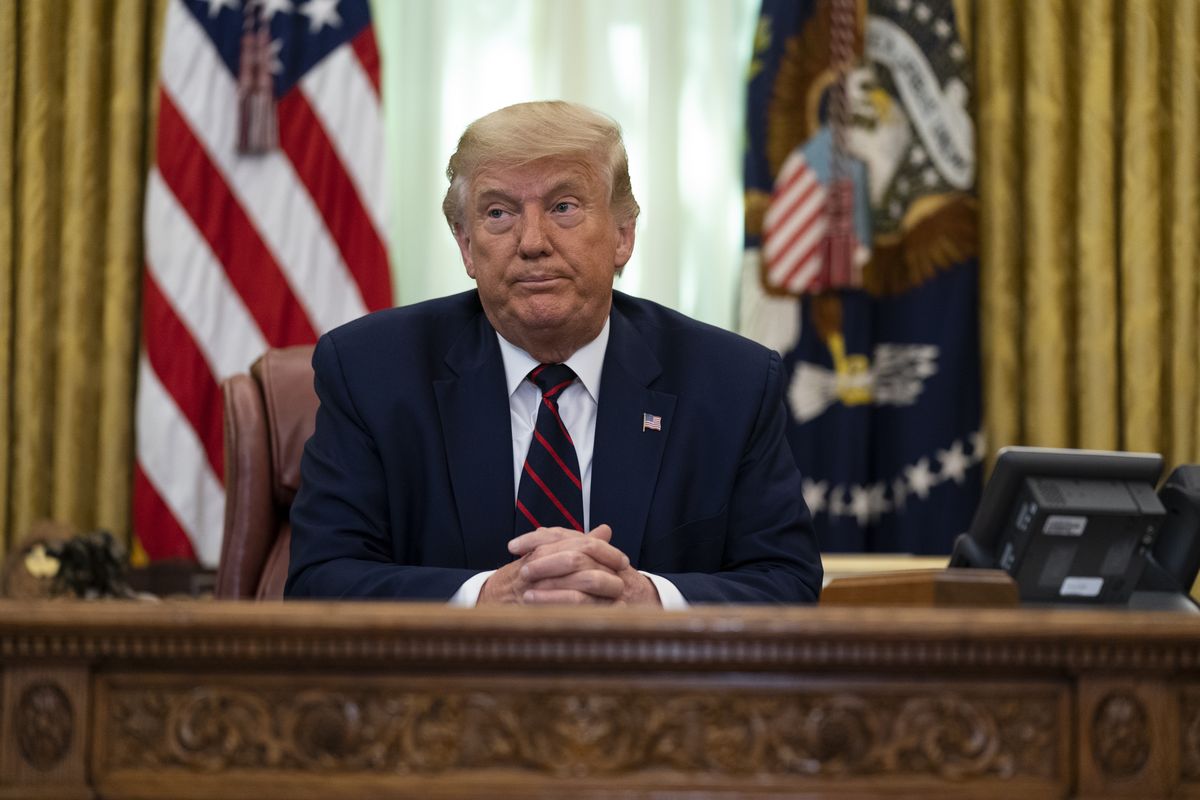 President Donald Trump speaks during a signing ceremony with Serbian President Aleksandar Vucic and Kosovar Prime Minister Avdullah Hoti, in the Oval Office of the White House, Friday, Sept. 4, 2020, in Washington.  (Evan Vucci)