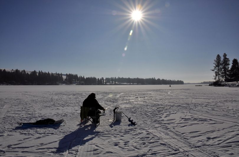 Ice fishing at Silver Lake was pleasant if not fast and productive on Jan. 16, 2013. (Rich Landers)