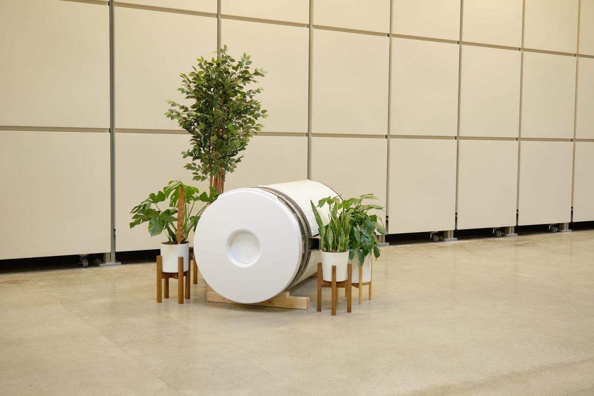 A human composting vessel in Earth Funeral’s state-of-the-art facility. (Courtesy Earth Funeral)