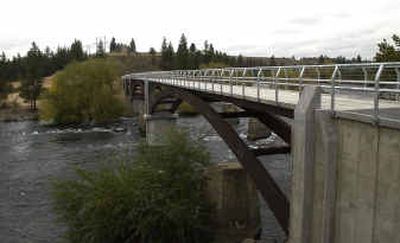 The newly completed Sandifur Memorial Bridge now connects the Centennial Trail's northside route with the downtown route.
(Brian Plonka / The Spokesman-Review)