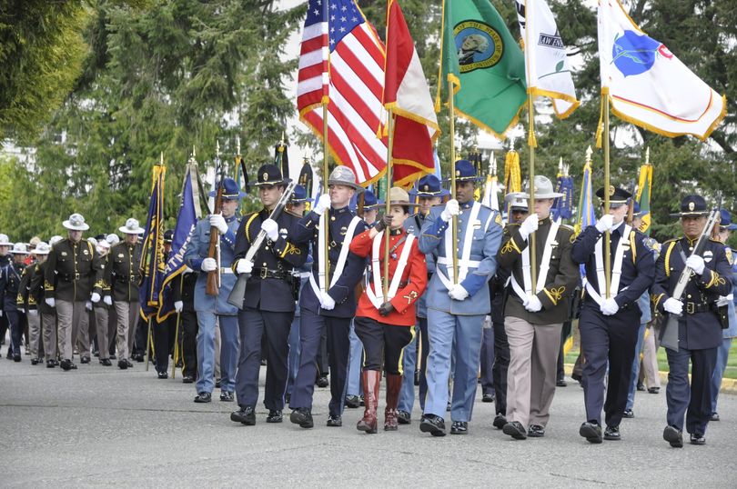 The honor guard arrives for the Peace Officers Memorial ceremony in Olympia on May 6, 2011. (Jim Camden/The Spokesman-Review)