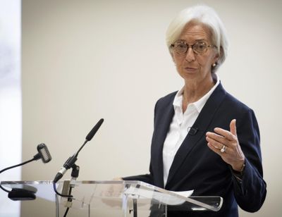 International Monetary Fund (IMF) managing director Christine Lagarde speaks during a press conference at the Treasury in central London Wednesday Dec. 20, 2017. (Stefan Rousseau / Associated Press)