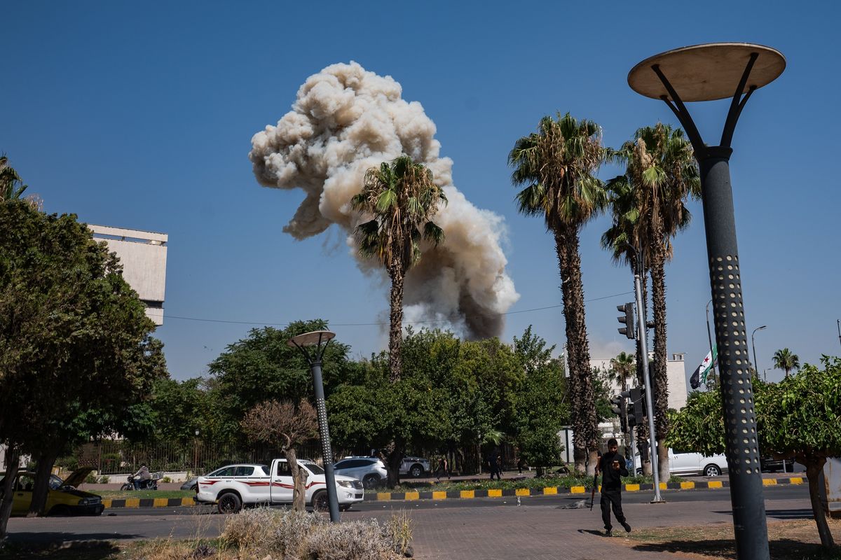 Israeli airstrikes hit Syria’s defense ministry in Damascus on Wednesday.  (Salwan Georges/The Washington Post)
