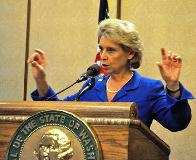 OLYMPIA -- Gov. Chris Gregoire explains that time is short, and the size of the budget gap is large, during a press conference Nov. 29, 2010 (Jim Camden/The Spokesman-Review)