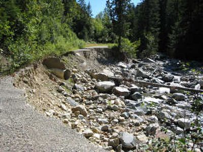 
November flooding caused at least $3 million damage to backcountry roads in the Lightning Creek area east of Sandpoint, including large stretches of this road along Rattle Creek. Photo courtesy of the Idaho Conservation League
 (Photo courtesy of the Idaho Conservation League / The Spokesman-Review)