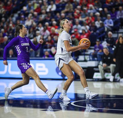 Gonzaga forward Taylor Smith drives to the basket during an exhibition against Carroll College on Sunday at McCarthey Athletic Center.  (Courtesy of Gonzaga Athletics)