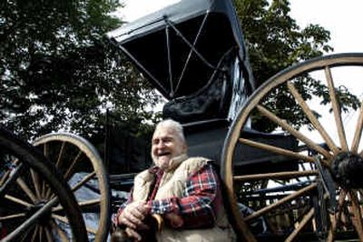 
Jack Foust, 87, builds carriages like this doctor's buggy from scratch. His Spokane Valley back yard  also includes a one-horse wagon and a coach, all of Foust's making. The front of his Edgecliff neighborhood property is encircled by wagon wheels, water pumps and cast-iron relics.  
 (Holly Pickett / The Spokesman-Review)