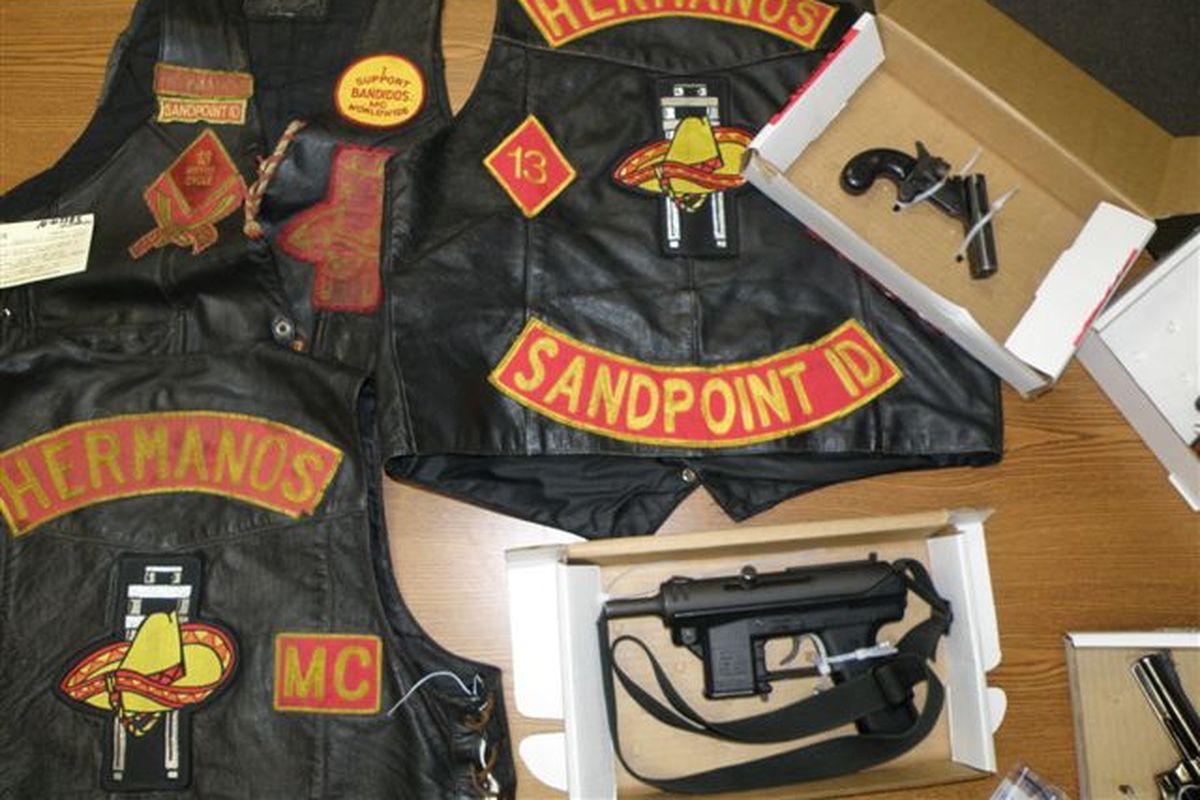 Investigators seized these vests from suspected members of the criminal motorcycle gang the Hermanos in Sandpoint. (Bonner County Sheriff