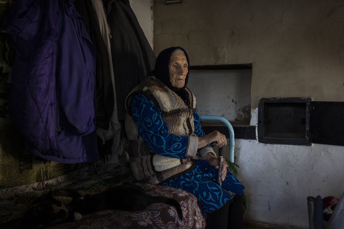Nadia Zaichenko, 93, who survived seven months under Russian occupation in the village of Myroliubivka, in the Kherson region of Ukraine, Oct. 29, 2022. Ukrainian forces have made dramatic gains with its recent counteroffensive in the south, but still faces a formidable task in breaking Russia