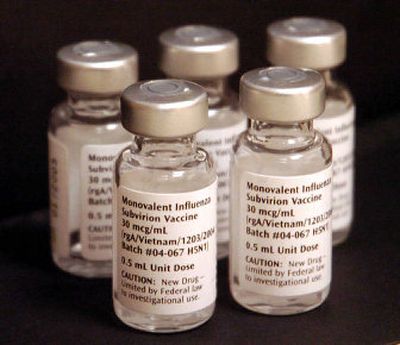 
Samples of the avian influenza vaccine are shown at the University of Maryland School of Medicine. Front-line health care providers are among those who would be given priority for vaccination if a flu pandemic breaks out. 
 (Associated Press / The Spokesman-Review)