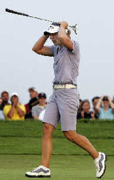 Annika Sorenstam reacts after a missed birdie putt on 18th green.
(Associated Press / The Spokesman-Review)