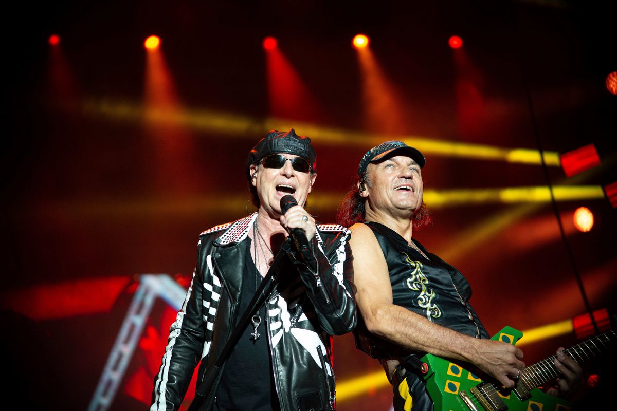 The Scorpions perform on the World Stage during the fifth day of Rock in Rio 2019 in Rio de Janeiro, Brazil, on Oct. 5, 2019.  (Cristiane Mota/Fotoarena/Sipa USA)